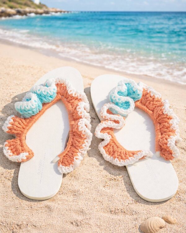 🪸Coral Reef Ruffle Crochet Sandals Women’s 9