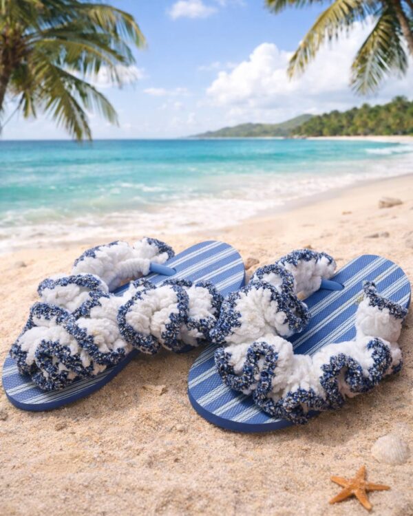 🌊 Ocean Foam Ruffle Crochet Sandals Women’s 6