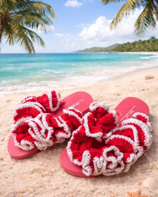 ❤️ Candy Cane Crush Ruffle Crochet Sandals Women’s 8