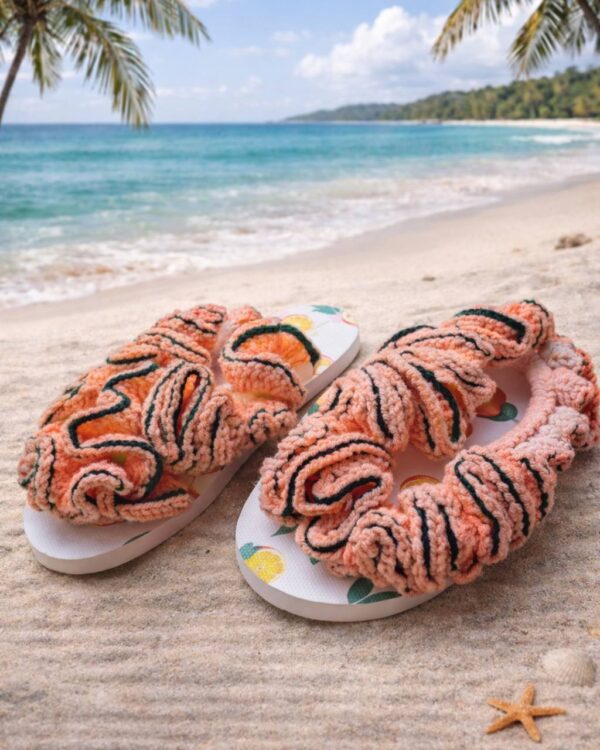 🍑 Peach Noir Ruffle Crochet Sandals Women’s 10