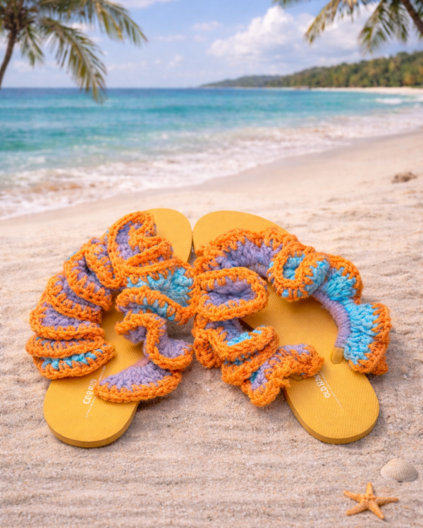 🌊 Sunset Reef Ruffle Crochet Sandals Women’s 8