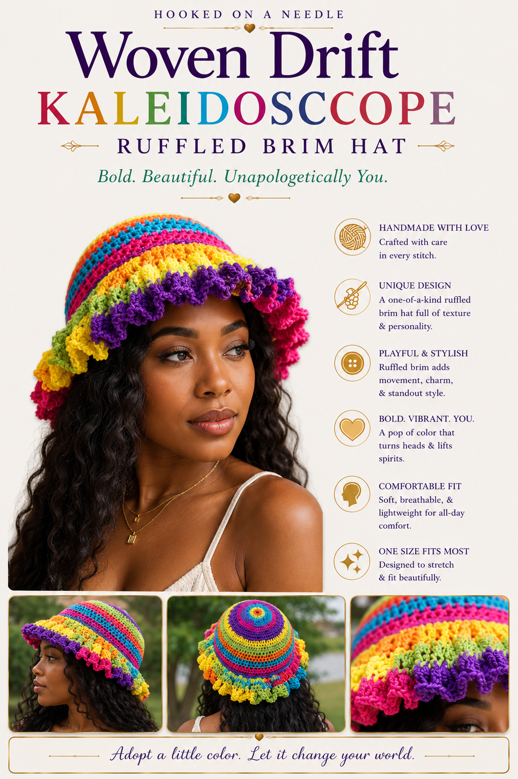 Kaleidoscope Woven Drift – Ruffled Brim Hat