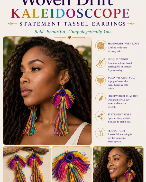 Kaleidoscope Woven Drift – Statement Tassel Earrings