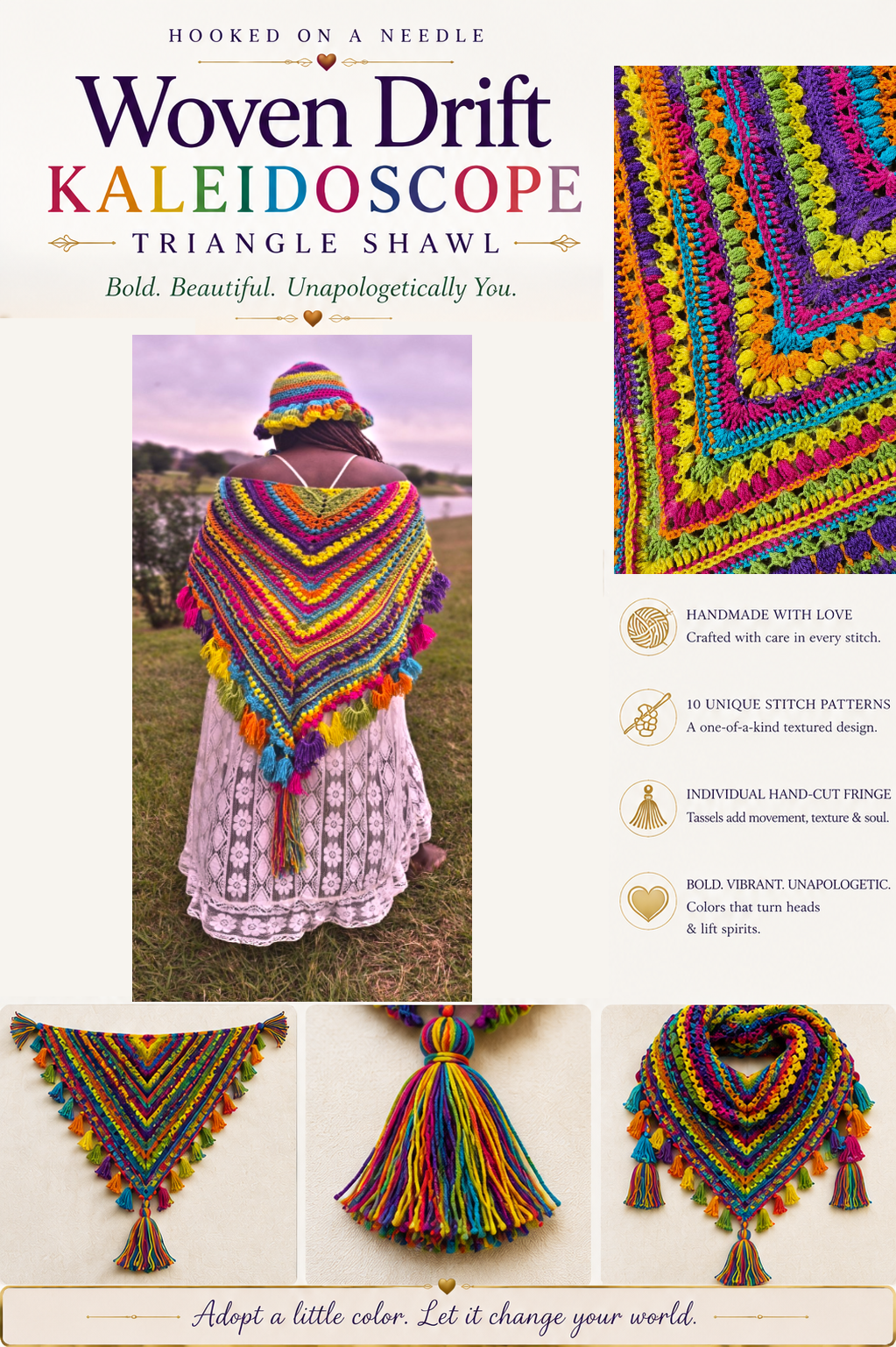 Kaleidoscope Woven Drift Triangle Shawl